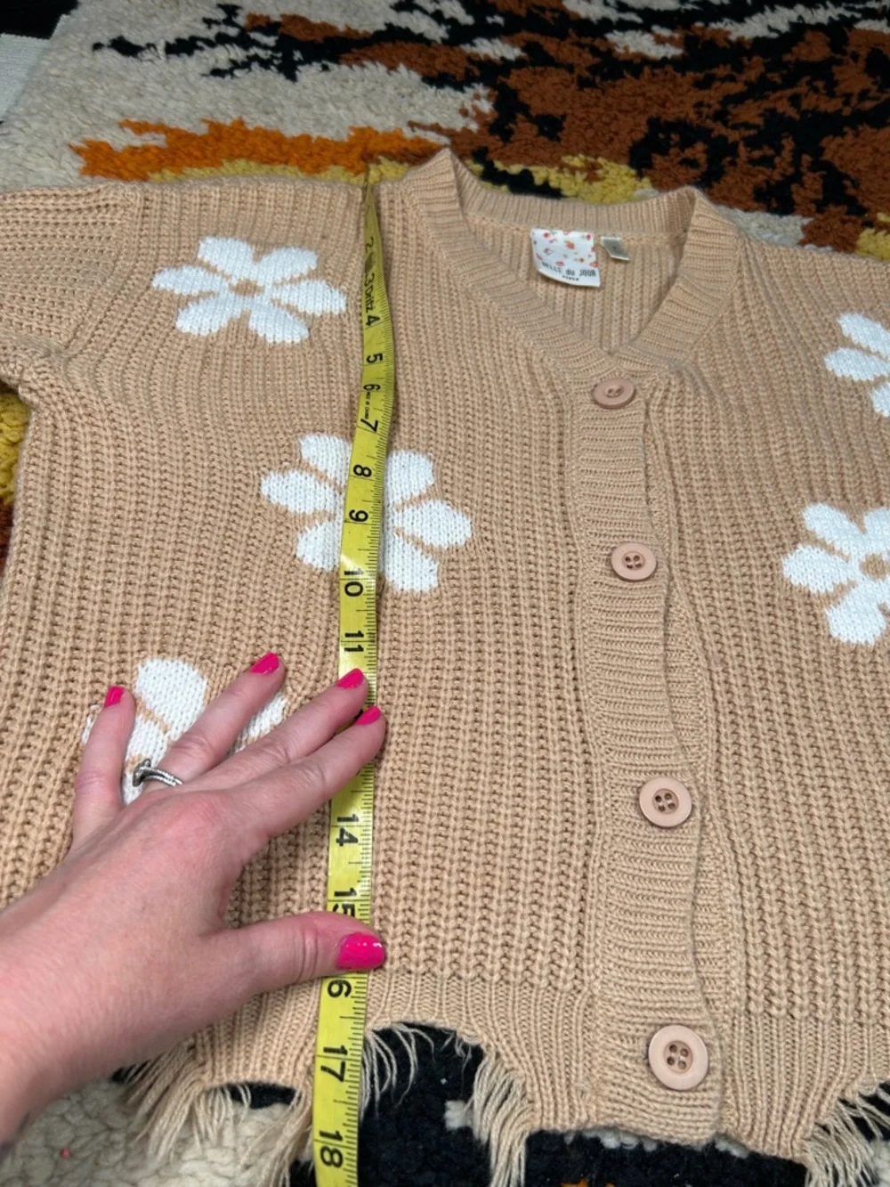 Cool Chick, BELLE du JOUR, distressed flower cardigan!!